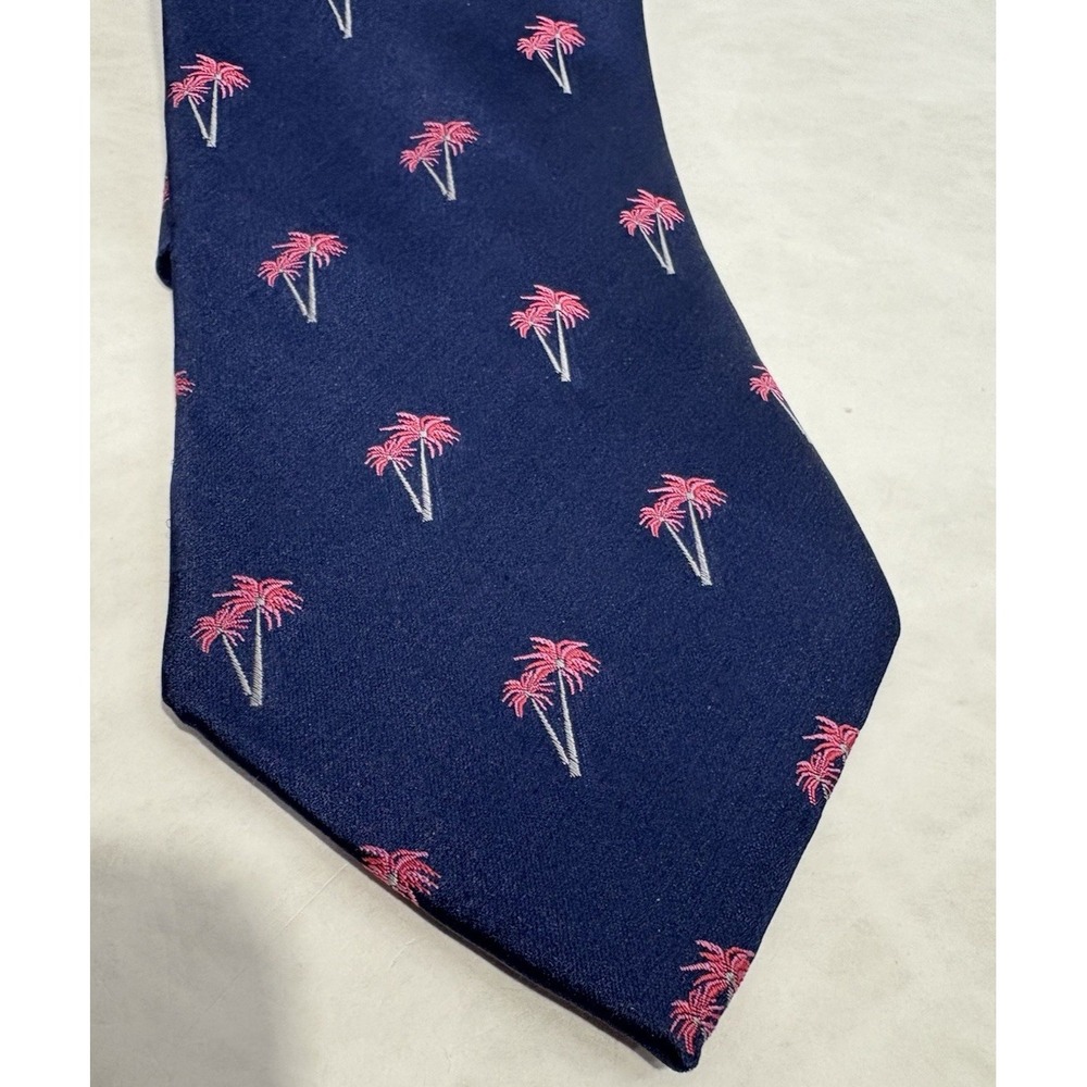 Nicole Miller New York‎ Palm Tree Silk Tie Navy Blue Pink Novelty Necktie Beach